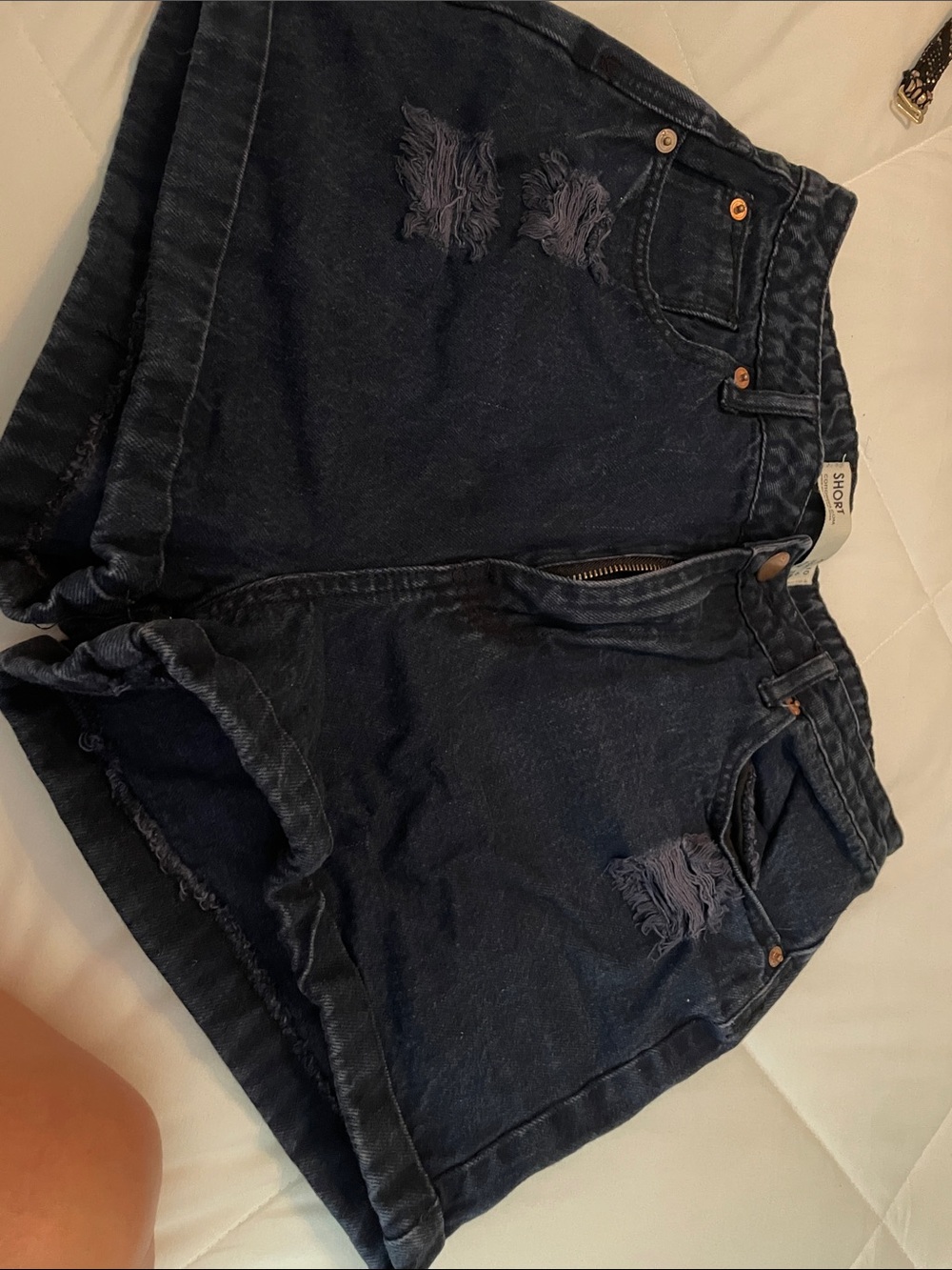 Cotton On Dark Blue Distressed Denim Shorts